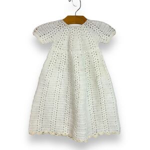 Infant Baby Christening Baptism Gown Dress Handmade Crochet Vintage Ribbon Tie